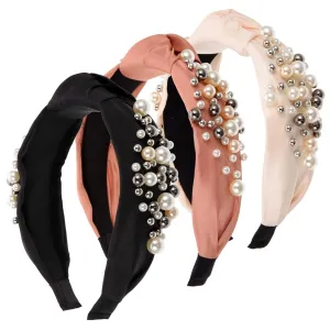 VICASKY 3pcs Pearl Knotted Headbands for Women Elegant Hair Decorations Hoops for Women
