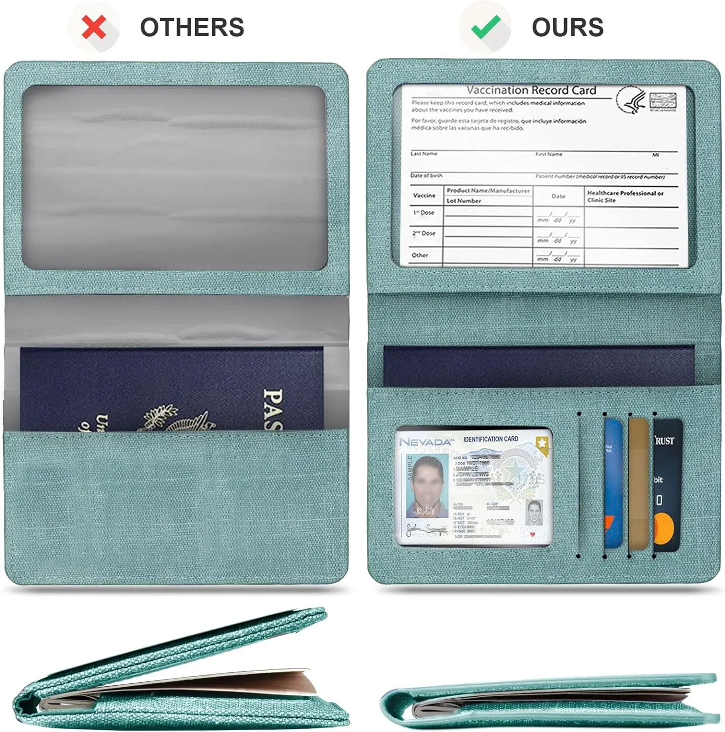 VIDIVICI Unisex 2pk RFID Passport And Vaccine Card Holder Combo,Passport Holder-Black&Light Blue