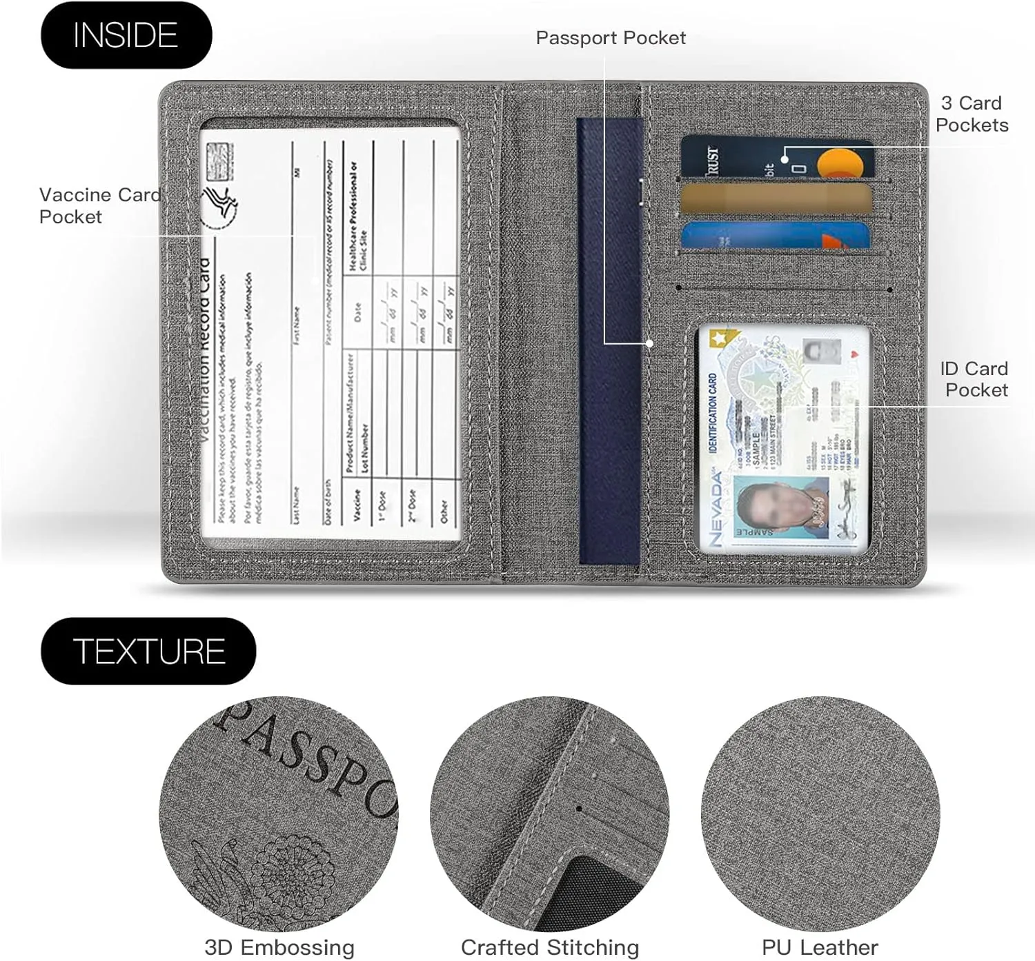 VIDIVICI Unisex 2pk RFID Passport And Vaccine Card Holder Combo,Passport Holder-Black&Light Blue