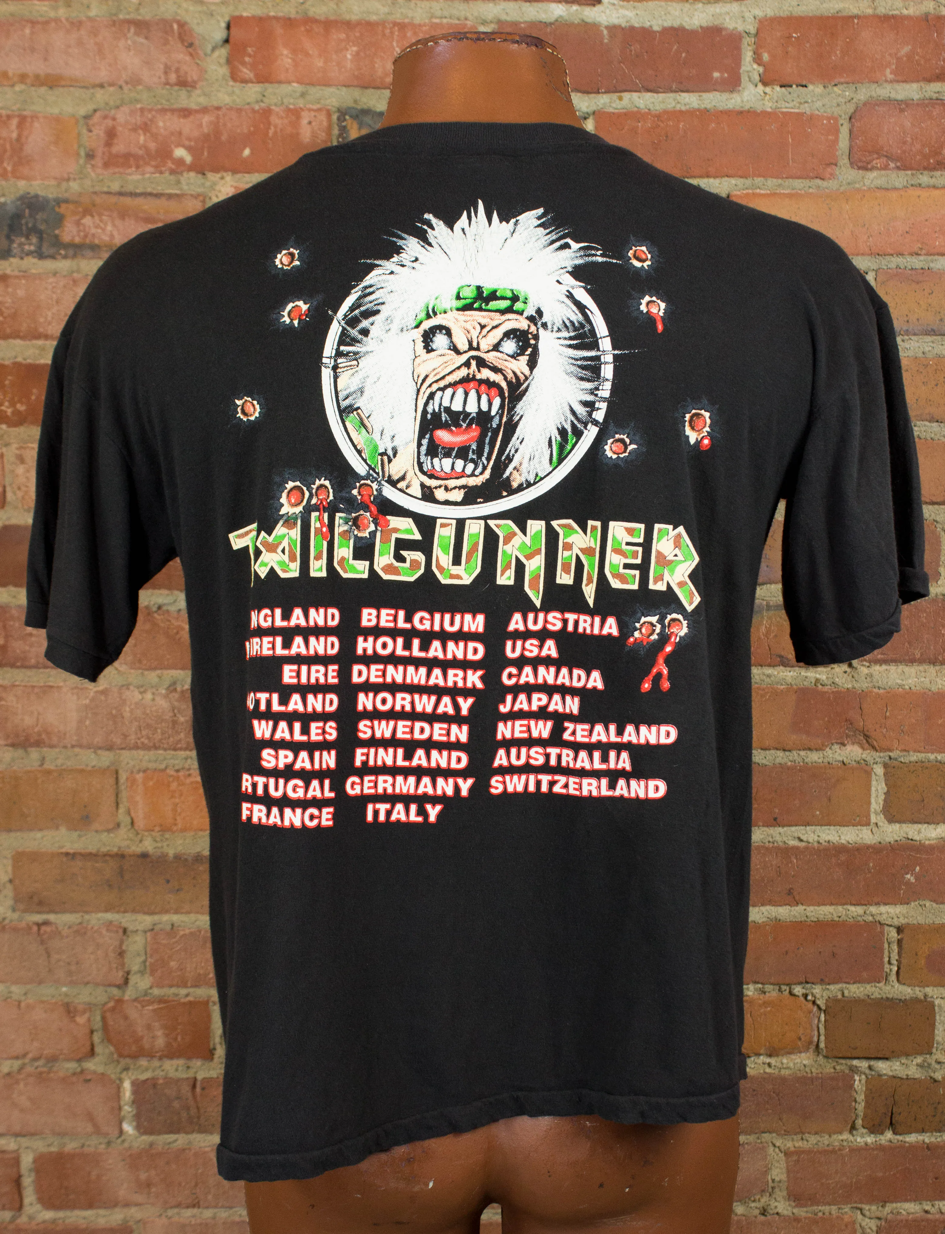 Vintage Iron Maiden Concert T Shirt 1990 Tailgunner World Tour Black Large-XL