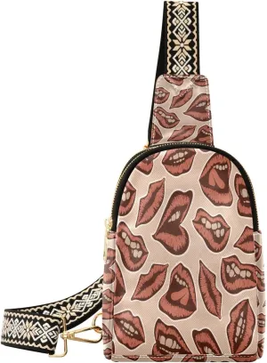 Vintage Red Lips Fanny Pack Crossbody PC Leather Small Sling Bag for Women Funny Retro Fashion Waist Packs Chest Bag for Travel Sports Running Hiking