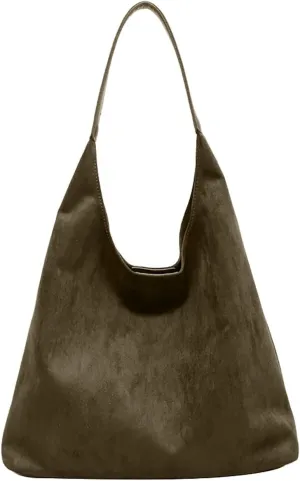 Vintage Suede Large Capacity Shoulder Bag For Women  Trendy Soft Suede Womens Shoulder Messenger Bags (Green, One Size)