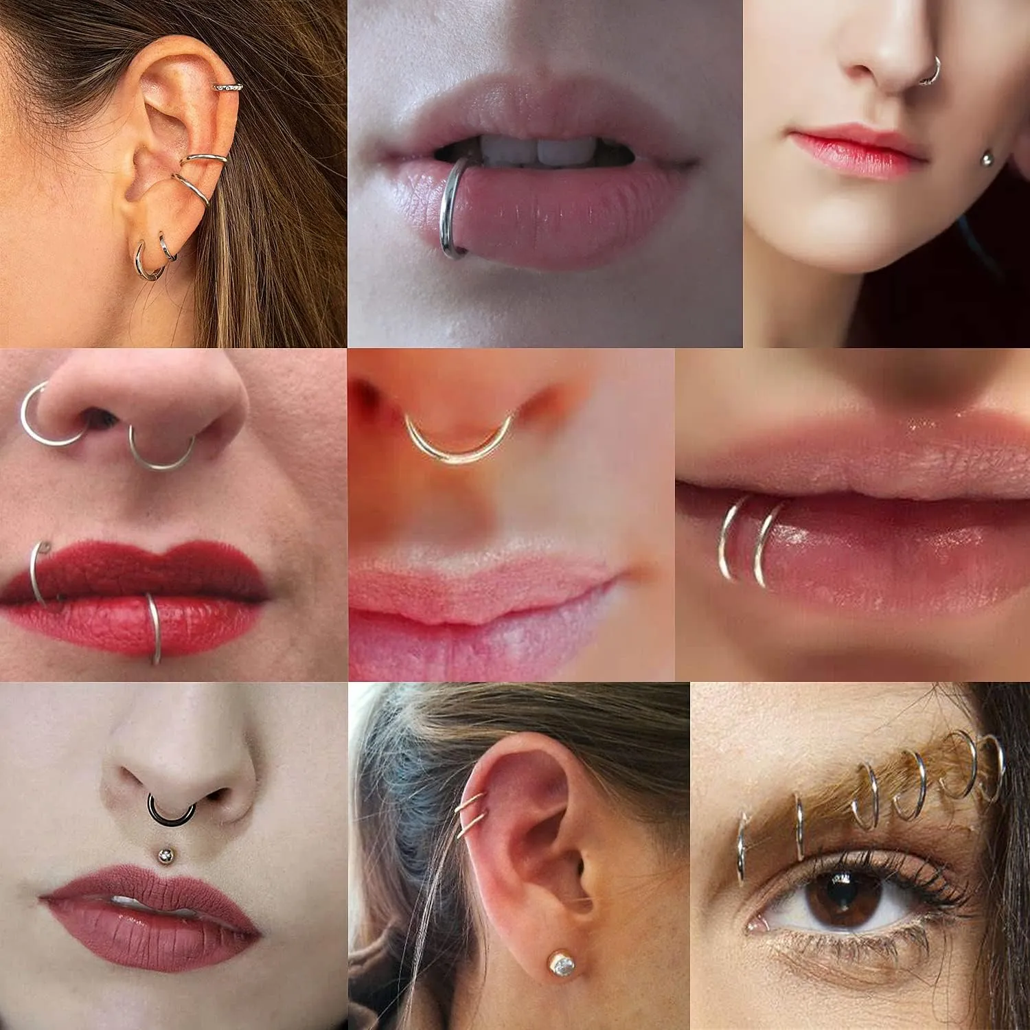 Vsnnsns 14G 16G 18G Nose Rings Hoops 316L Surgical Steel Hinged Segment Clicker Septum Lip Rings Cartilage Tragus Helix Rook Conch Daith Lobe Earrings Hoops for Women Men 6mm 8mm 10mm 12mm 14mm 16mm