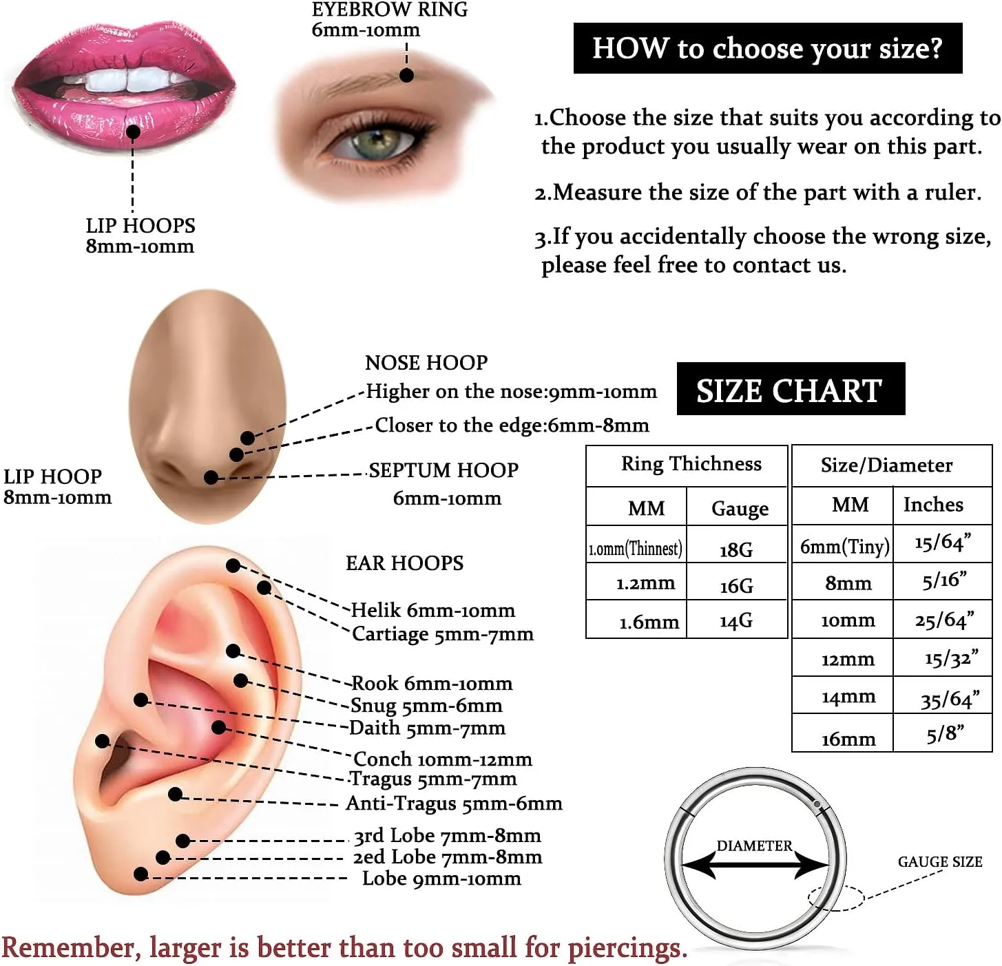 Vsnnsns 14G 16G 18G Nose Rings Hoops 316L Surgical Steel Hinged Segment Clicker Septum Lip Rings Cartilage Tragus Helix Rook Conch Daith Lobe Earrings Hoops for Women Men 6mm 8mm 10mm 12mm 14mm 16mm