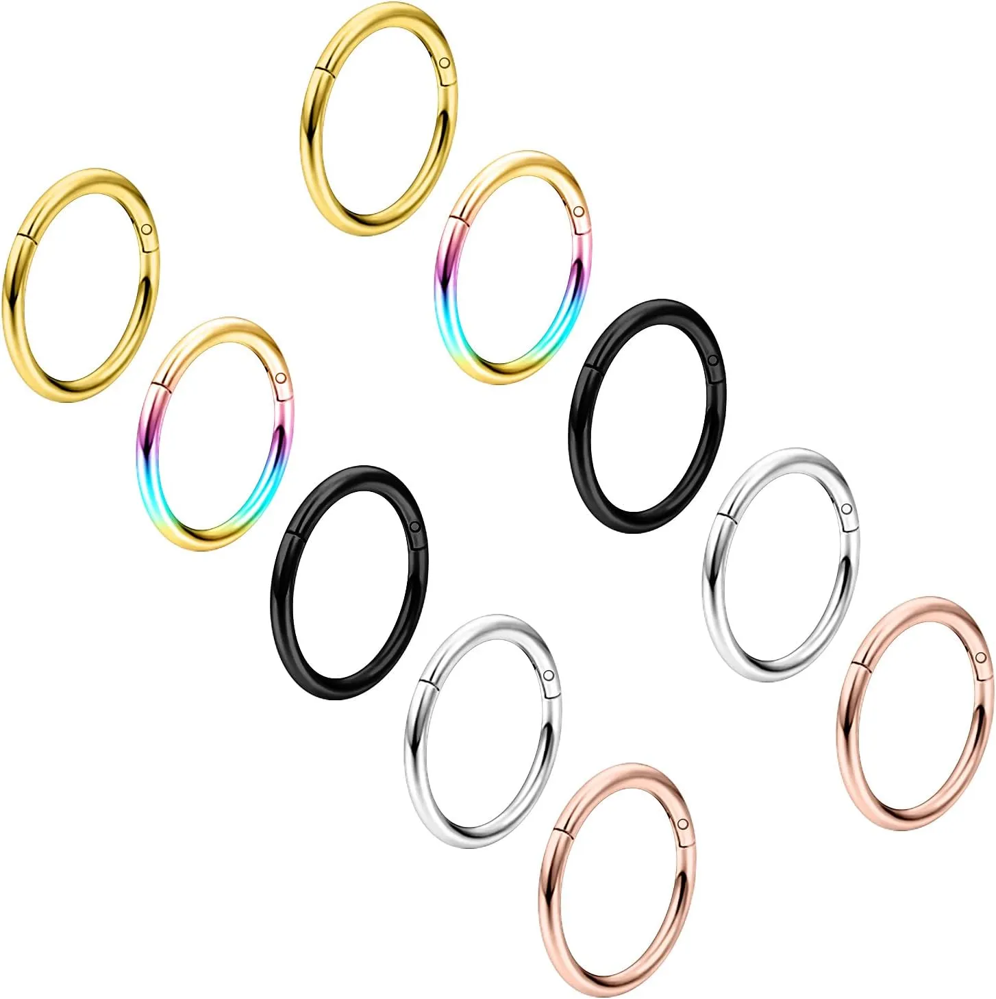 Vsnnsns 14G 16G 18G Nose Rings Hoops 316L Surgical Steel Hinged Segment Clicker Septum Lip Rings Cartilage Tragus Helix Rook Conch Daith Lobe Earrings Hoops for Women Men 6mm 8mm 10mm 12mm 14mm 16mm
