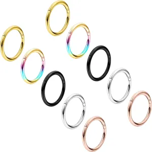 Vsnnsns 14G 16G 18G Nose Rings Hoops 316L Surgical Steel Hinged Segment Clicker Septum Lip Rings Cartilage Tragus Helix Rook Conch Daith Lobe Earrings Hoops for Women Men 6mm 8mm 10mm 12mm 14mm 16mm