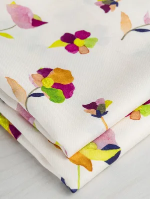 Watercolour Floral Print Viscose Twill - Cream   Magenta   Orange   Blue