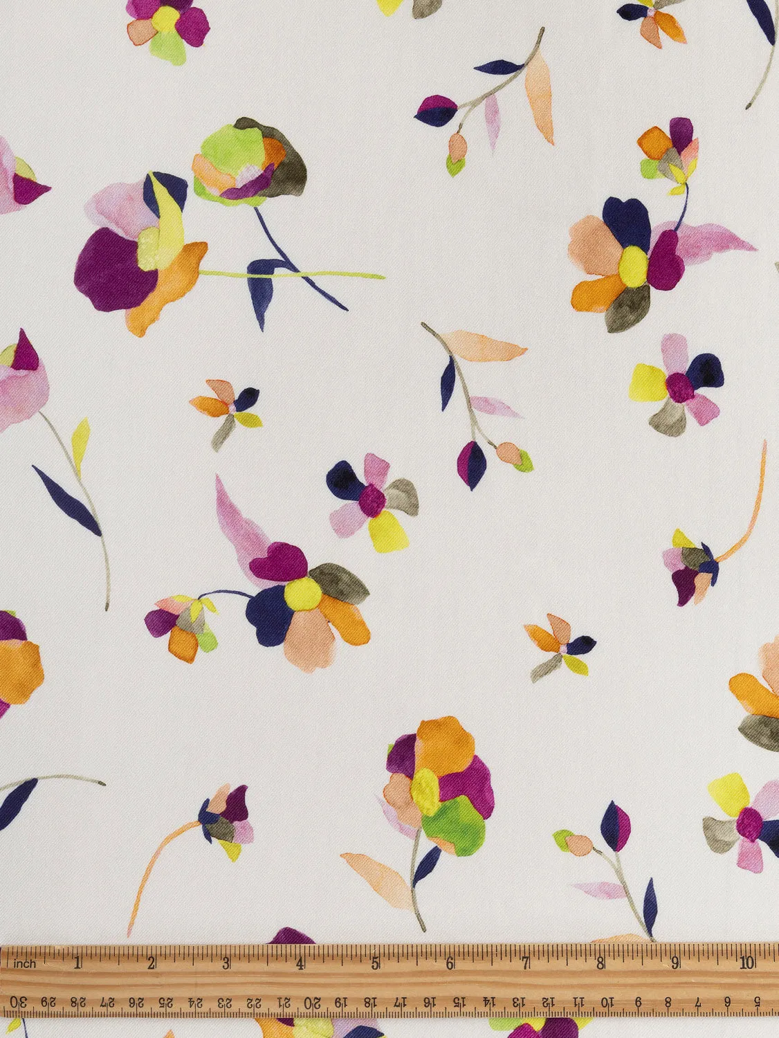 Watercolour Floral Print Viscose Twill - Cream   Magenta   Orange   Blue