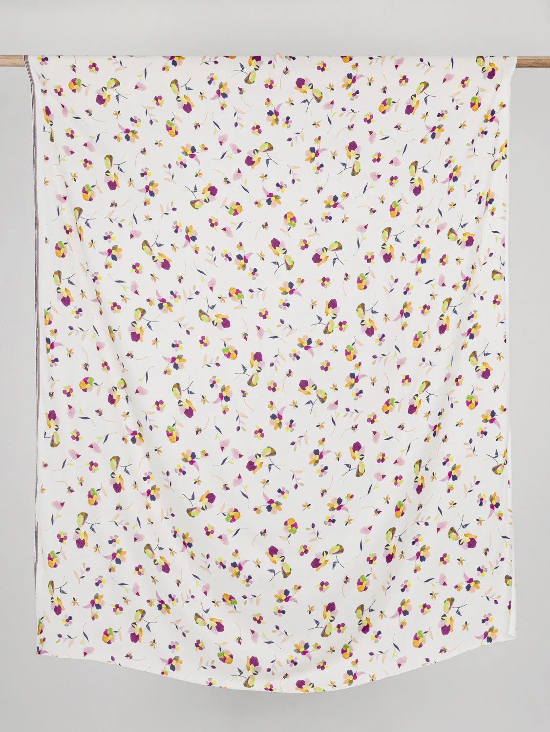 Watercolour Floral Print Viscose Twill - Cream   Magenta   Orange   Blue