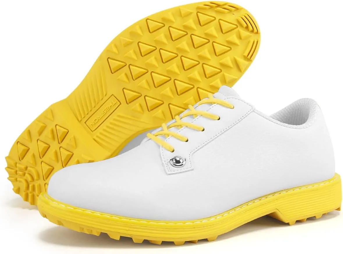 Waterproof Golf Brogue Shoes, Outdoor Casual Golf Sneakers Spikless Leather Arch Support Walking Footwears