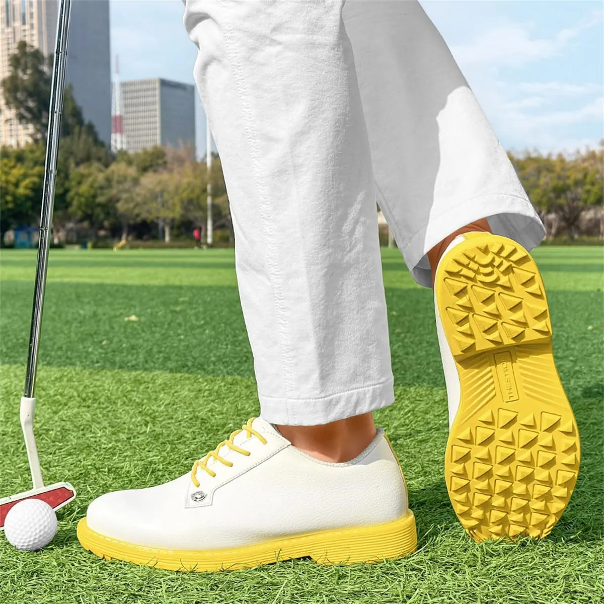 Waterproof Golf Brogue Shoes, Outdoor Casual Golf Sneakers Spikless Leather Arch Support Walking Footwears