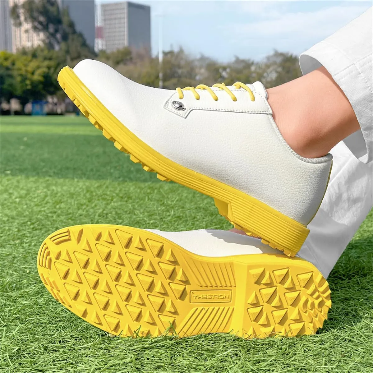 Waterproof Golf Brogue Shoes, Outdoor Casual Golf Sneakers Spikless Leather Arch Support Walking Footwears