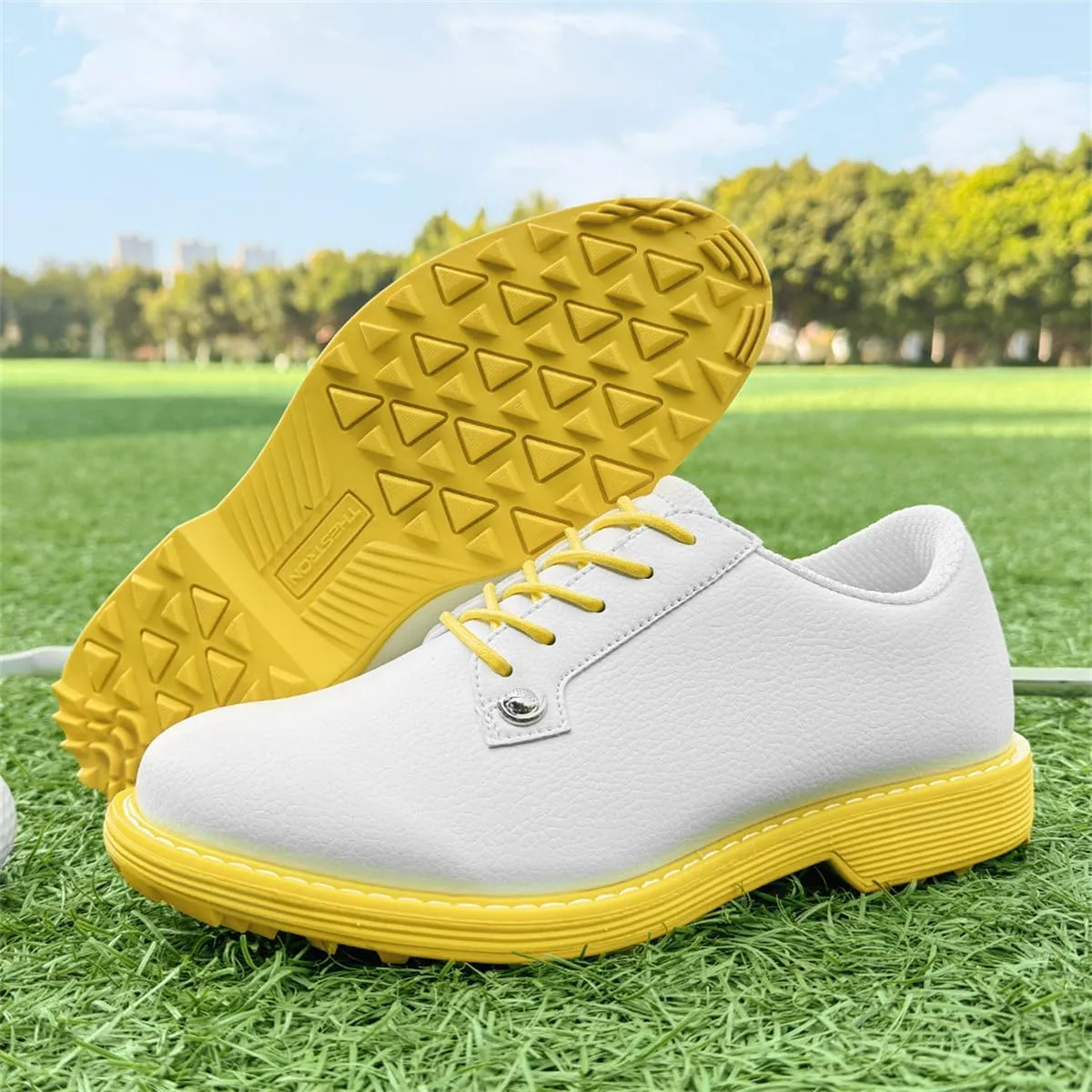 Waterproof Golf Brogue Shoes, Outdoor Casual Golf Sneakers Spikless Leather Arch Support Walking Footwears