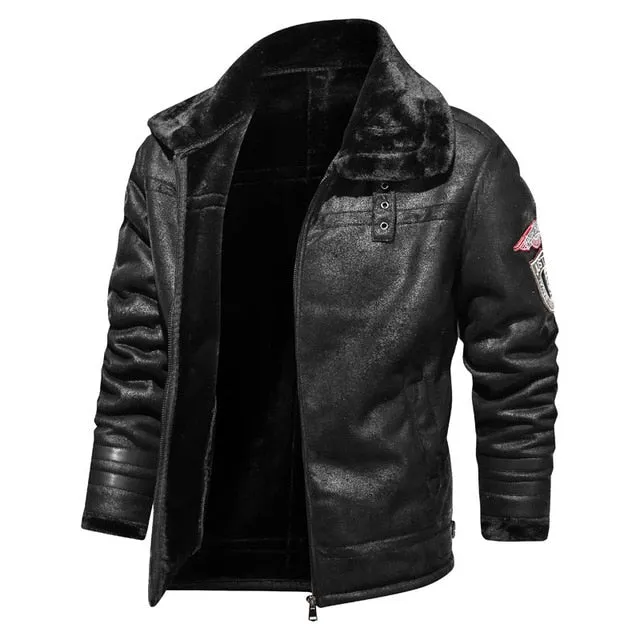 West Louis Leather Velvet Aviator Warm Jacket