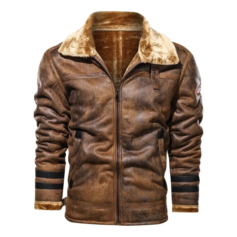 West Louis Leather Velvet Aviator Warm Jacket