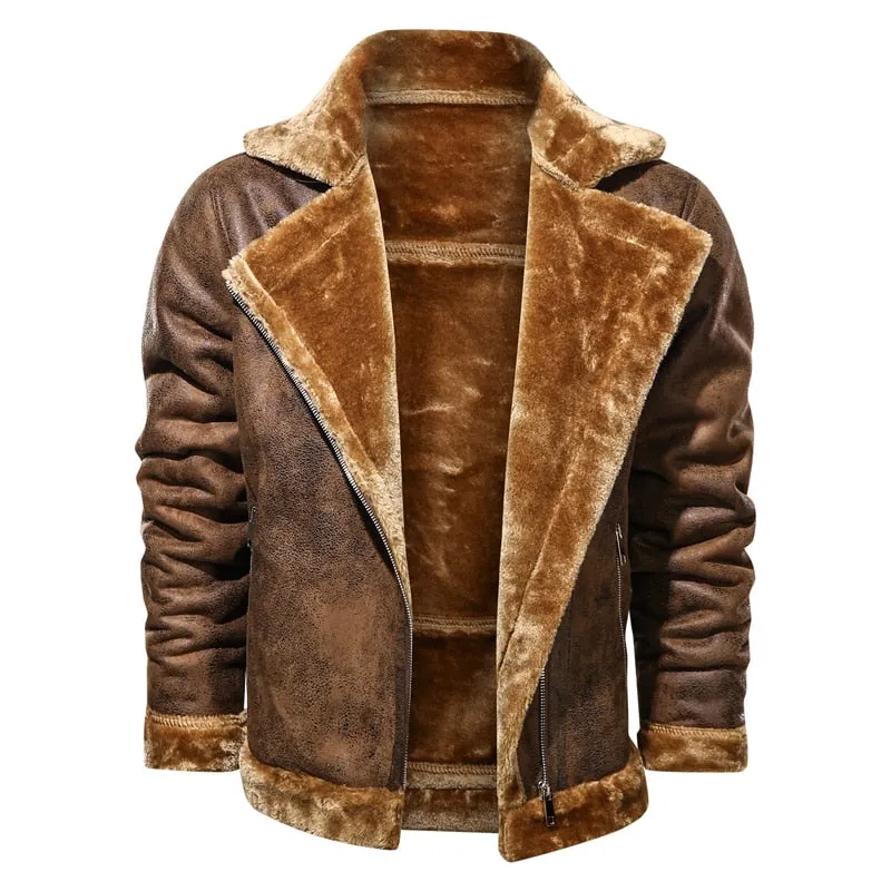 West Louis Leather Velvet Aviator Warm Jacket