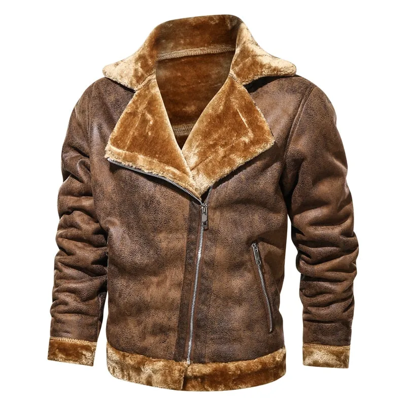 West Louis Leather Velvet Aviator Warm Jacket