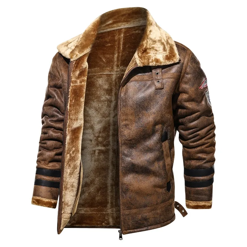 West Louis Leather Velvet Aviator Warm Jacket
