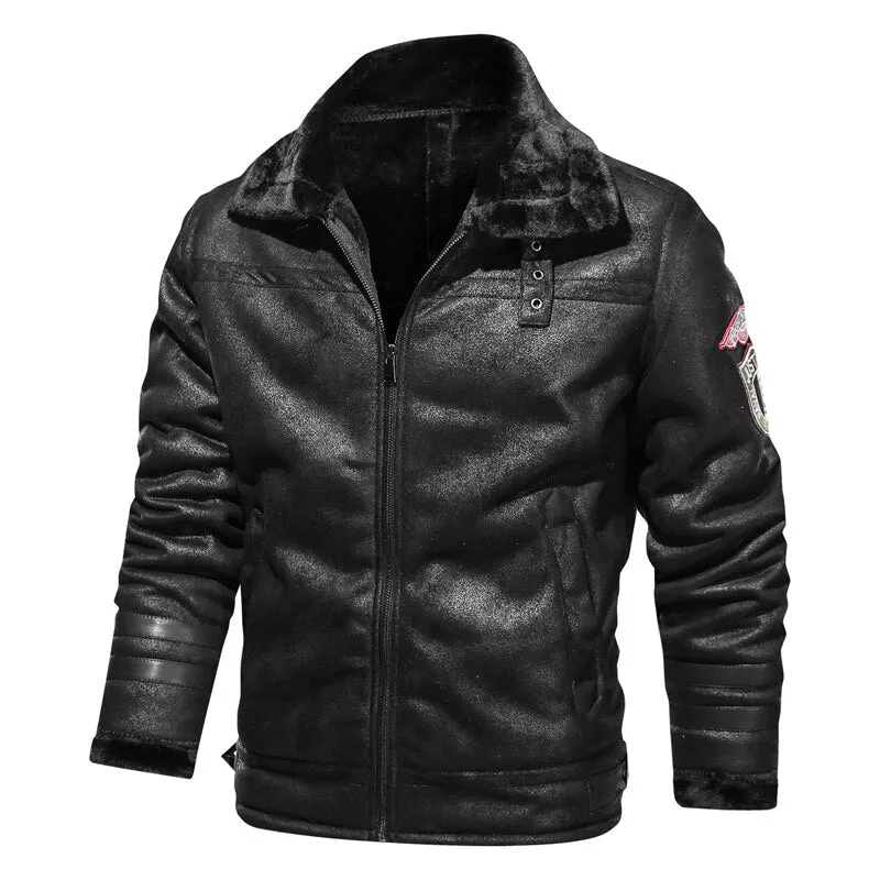 West Louis Leather Velvet Aviator Warm Jacket