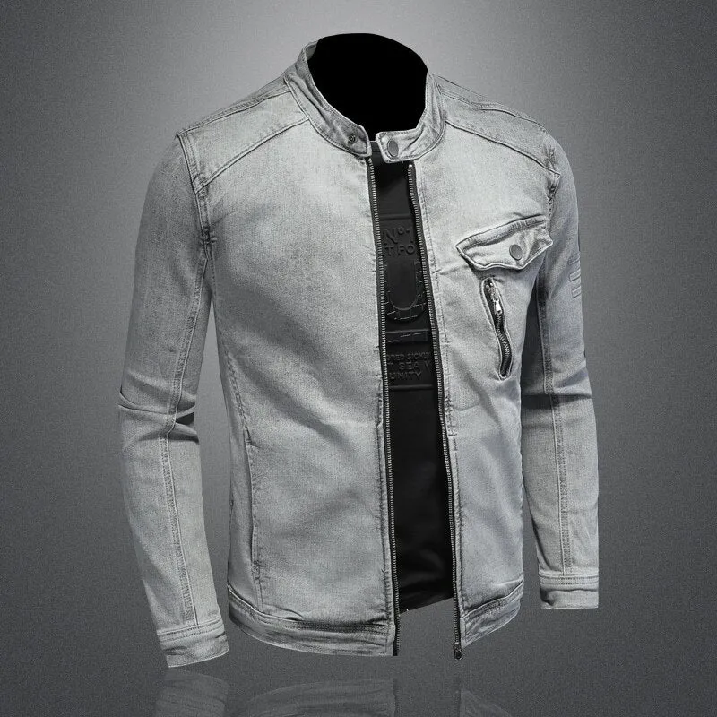 West Louis Moto Biker Streetwear Denim Jacket