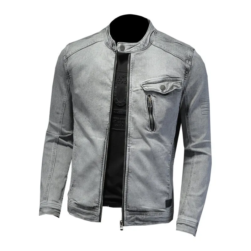 West Louis Moto Biker Streetwear Denim Jacket