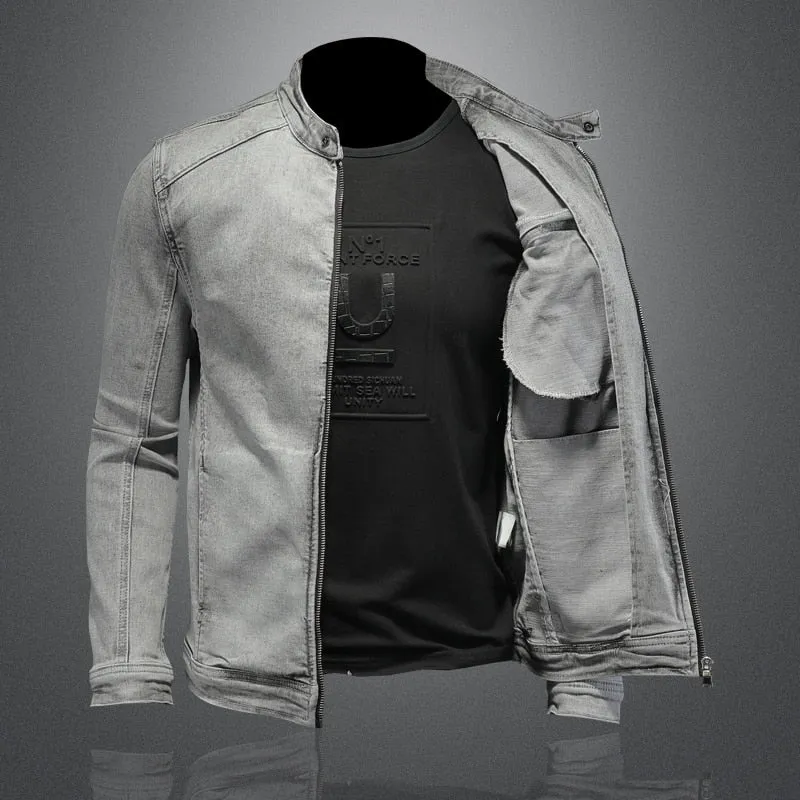 West Louis Moto Biker Streetwear Denim Jacket
