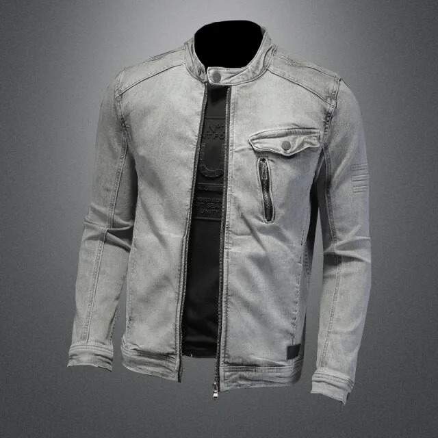 West Louis Moto Biker Streetwear Denim Jacket