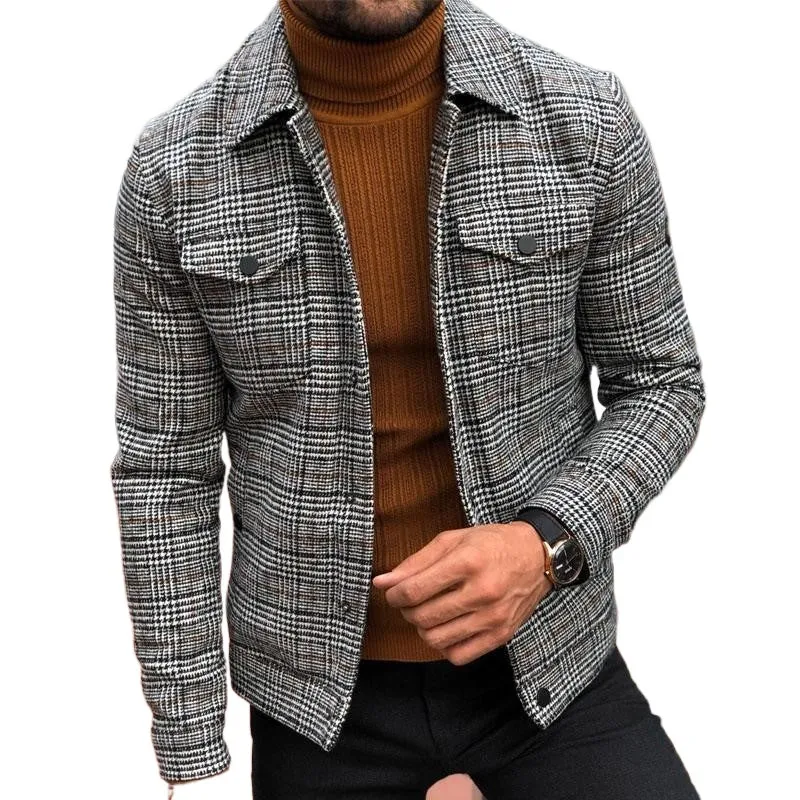 West Louis Slim Plaid Turn-down Collar Single Breasted Jacket
