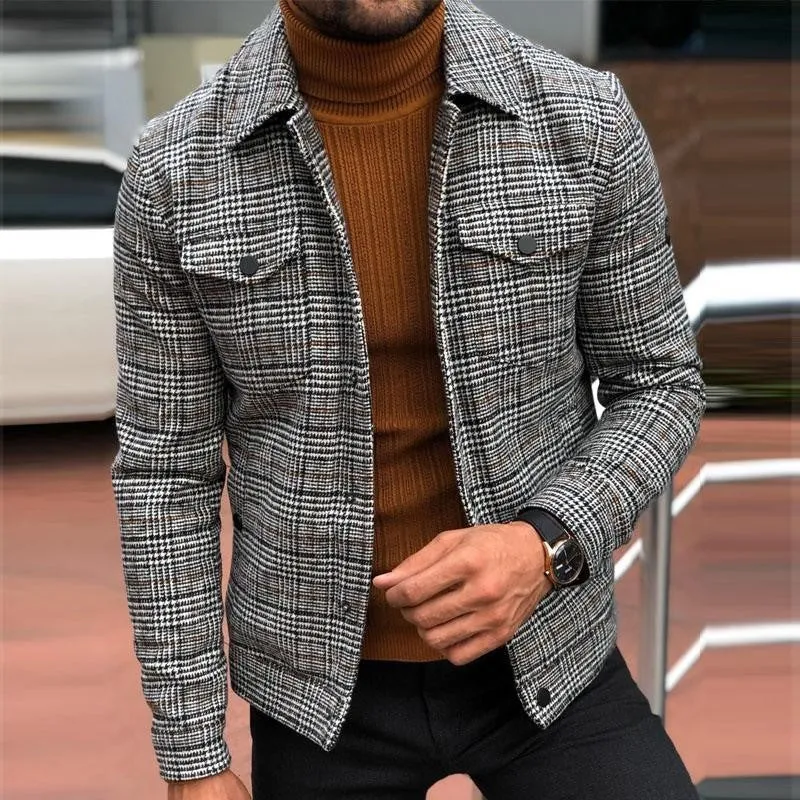 West Louis Slim Plaid Turn-down Collar Single Breasted Jacket