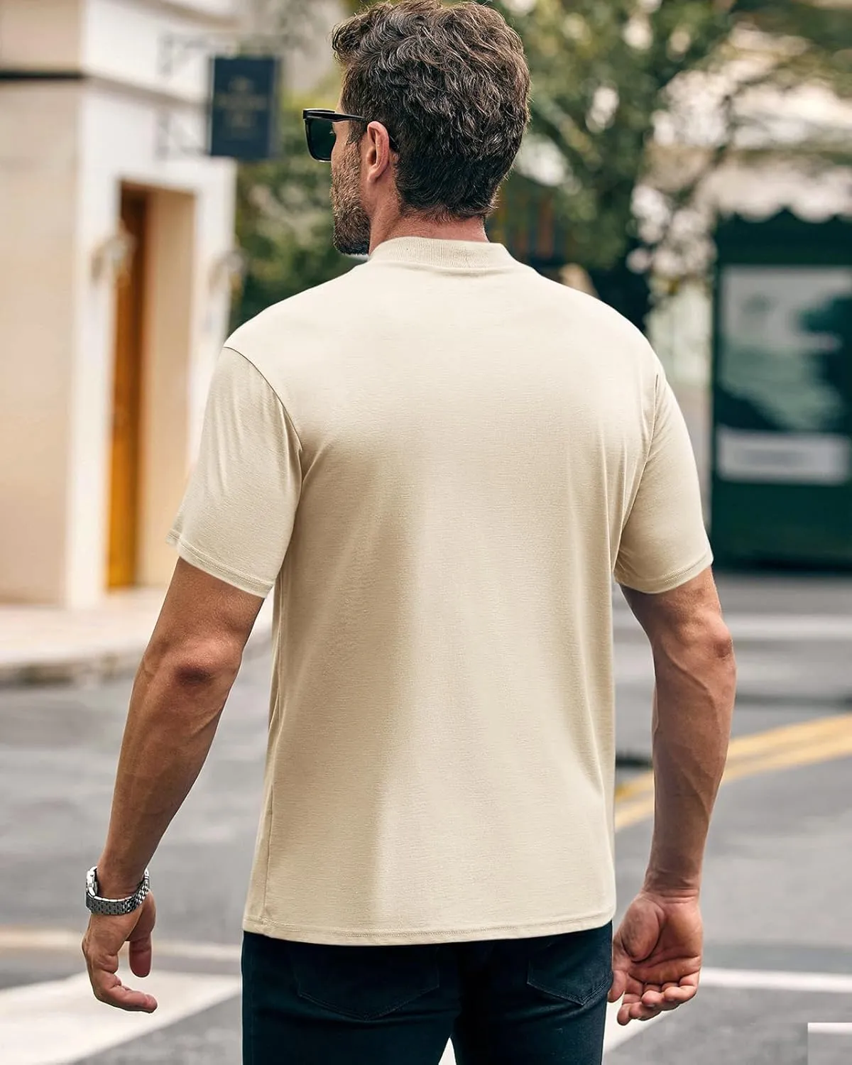 Wihion Men Turtleneck Mock Neck T Shirts Short Sleeve Ribbed High Neck T-Shirt Tee