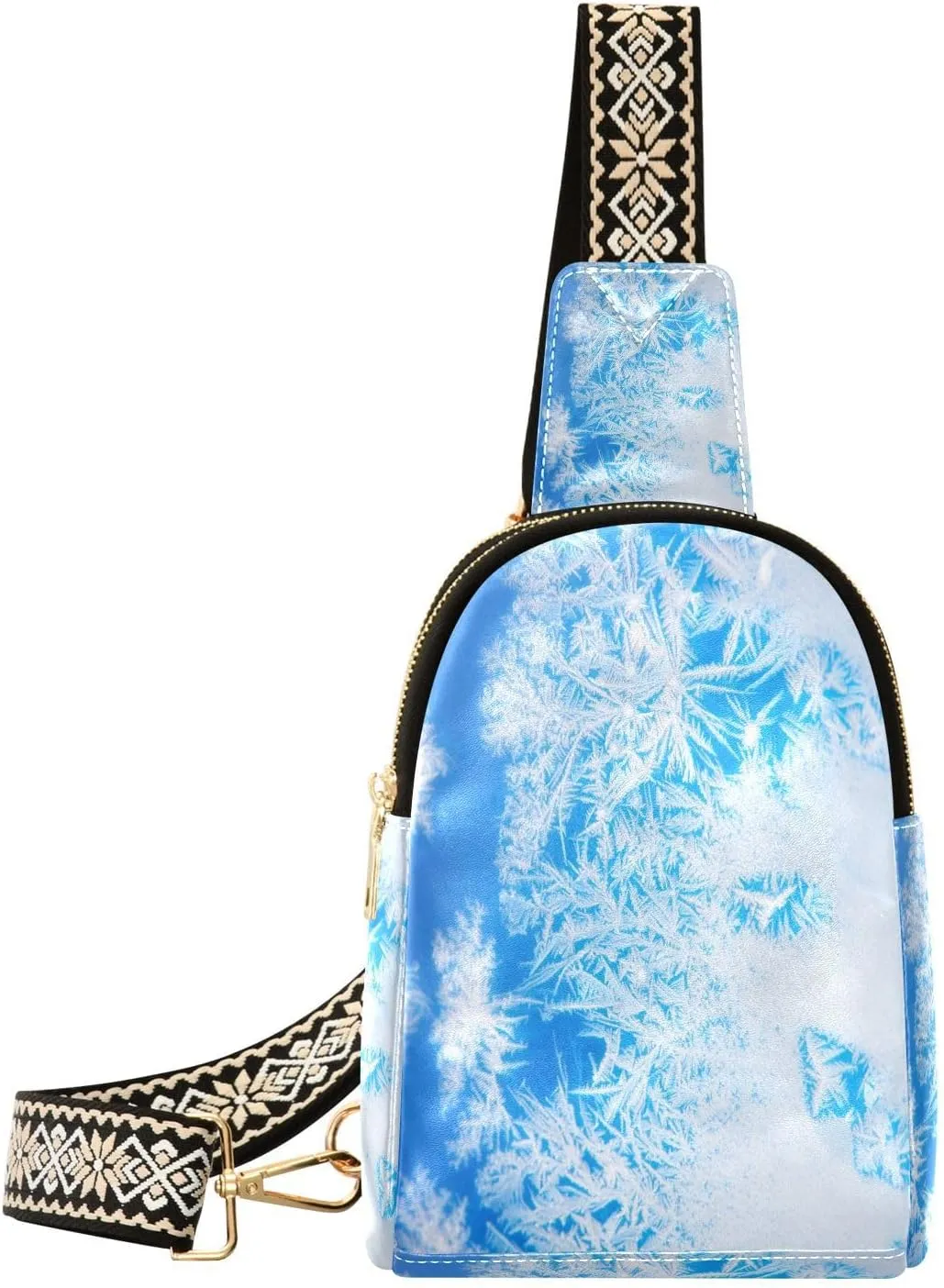 Window Ice Texture Fanny Pack Crossbody PC Leather Small Sling Bag for Women Winter Christmas Fashion Waist Packs Chest Bag for Travel Sports Running Hiking