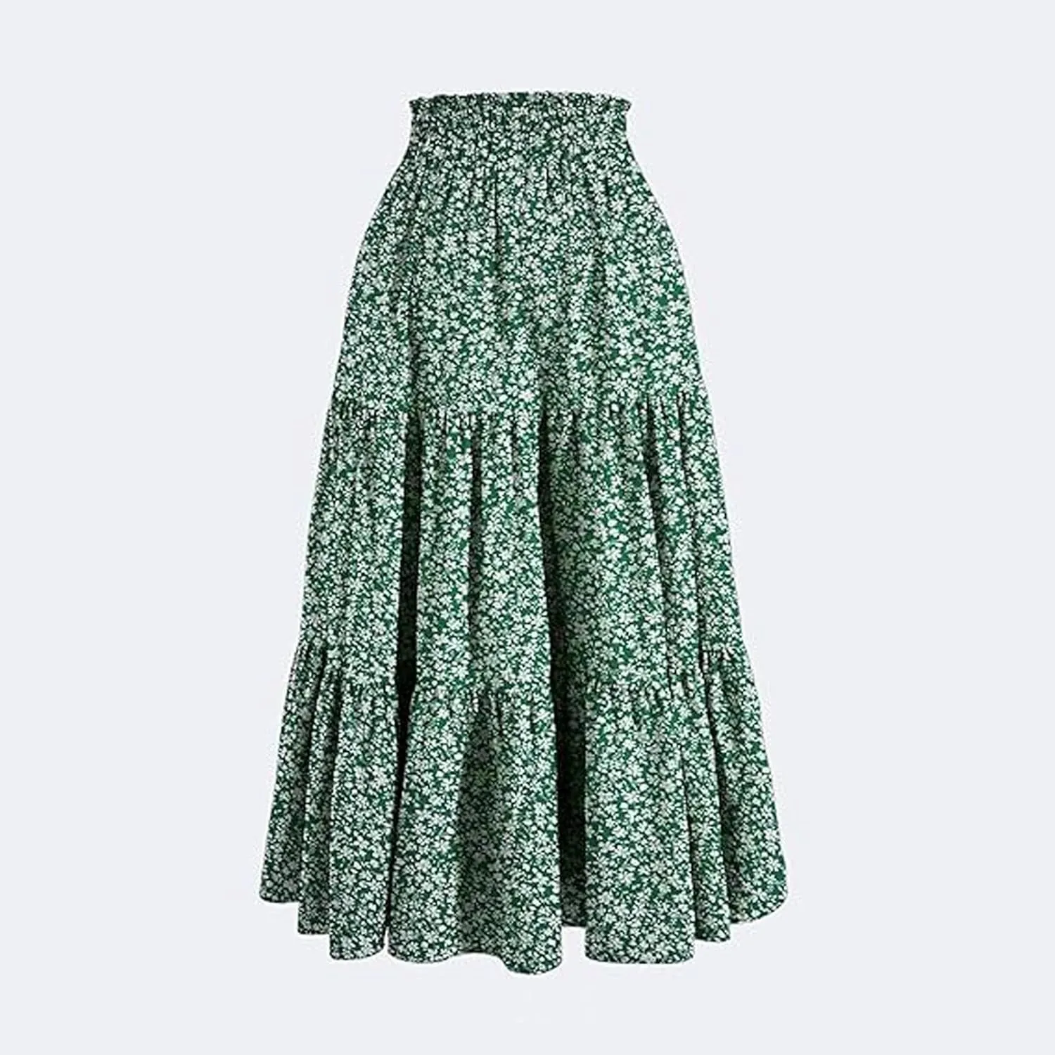 Women Casual Flowy Long Skirts Boho Floral Elastic High Waist Tiered Pleated Summer Maxi Beach Skirt