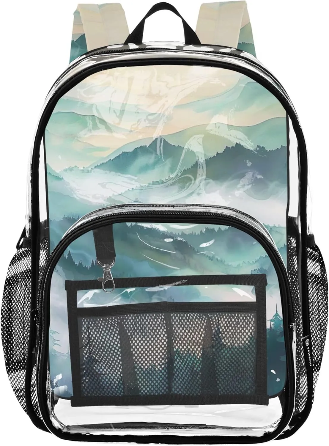 Women Clear Backpack Cute Girls Backpack Kids Boys Plastic Transparent Bookbag Landscape Painting Mountain