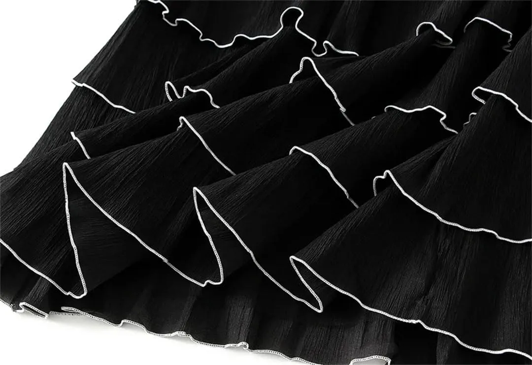 Women French Ruffled High Waisted A-Line Pleated Layered Exuding A Sense of Temperament Cake Skirt