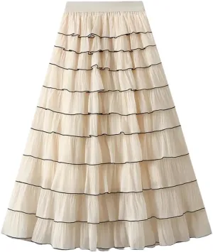 Women French Ruffled High Waisted A-Line Pleated Layered Exuding A Sense of Temperament Cake Skirt