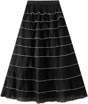 Women French Ruffled High Waisted A-Line Pleated Layered Exuding A Sense of Temperament Cake Skirt