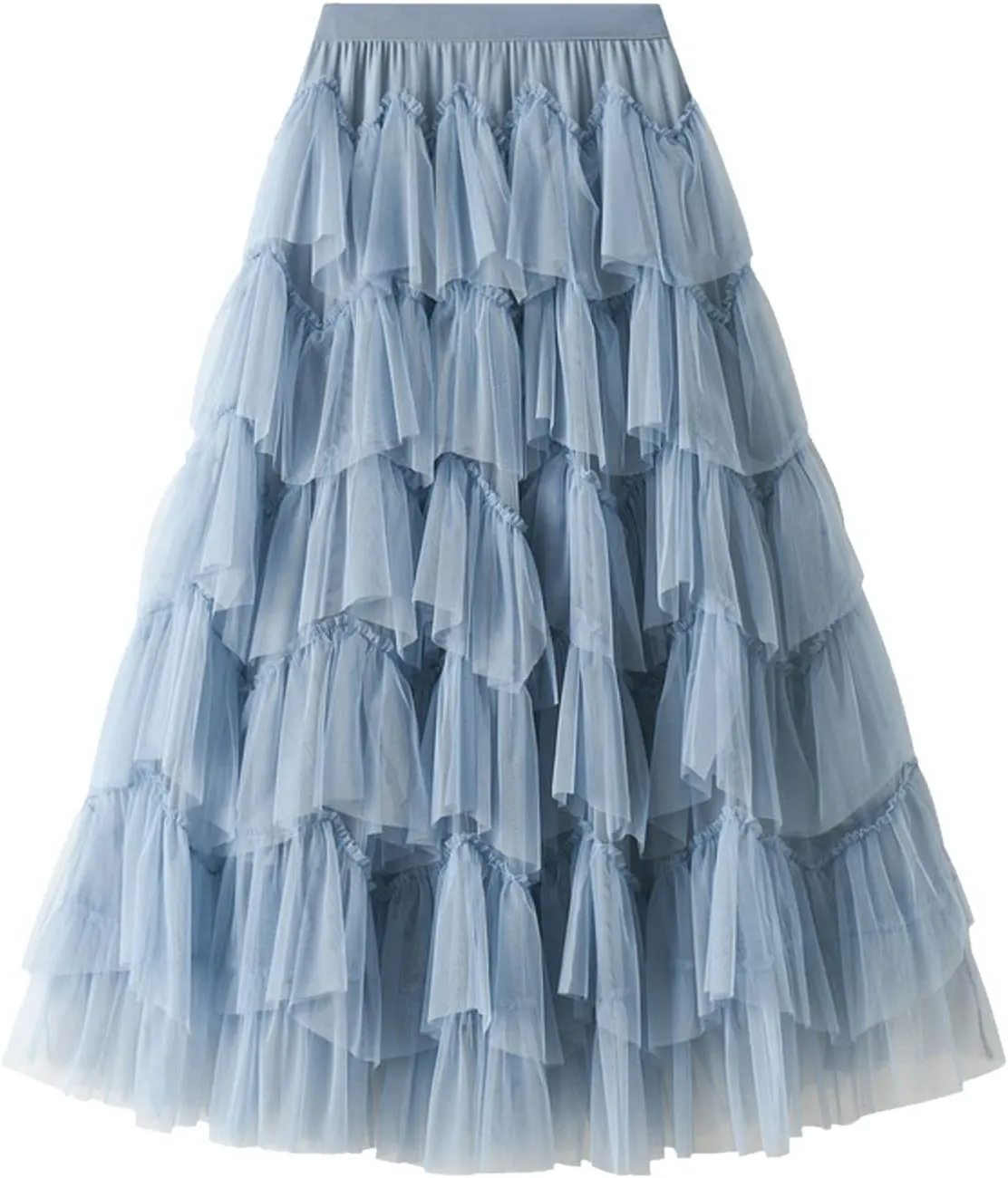 Women Mesh Layered A-Line Skirt Summer High Waist Party Skirt Elegant Mesh Patchwork Tulle Tutu Midi Skirt