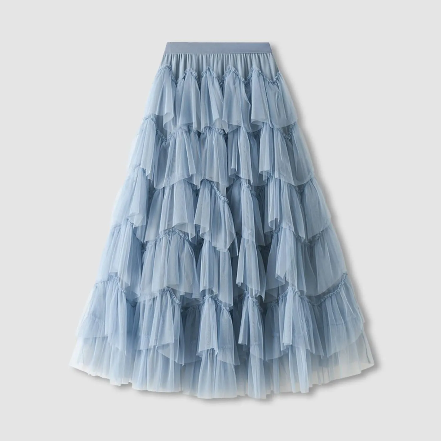 Women Mesh Layered A-Line Skirt Summer High Waist Party Skirt Elegant Mesh Patchwork Tulle Tutu Midi Skirt