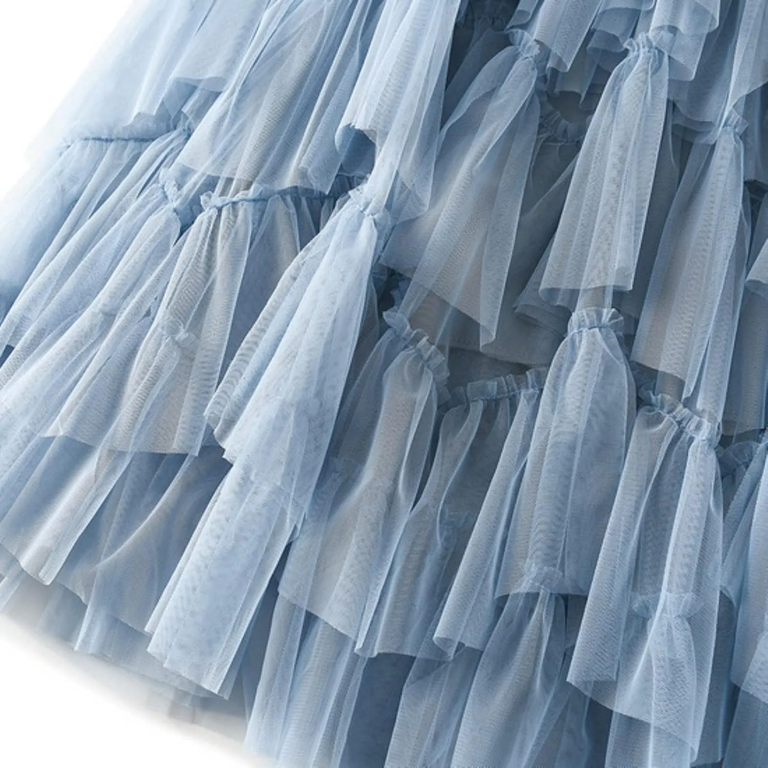 Women Mesh Layered A-Line Skirt Summer High Waist Party Skirt Elegant Mesh Patchwork Tulle Tutu Midi Skirt