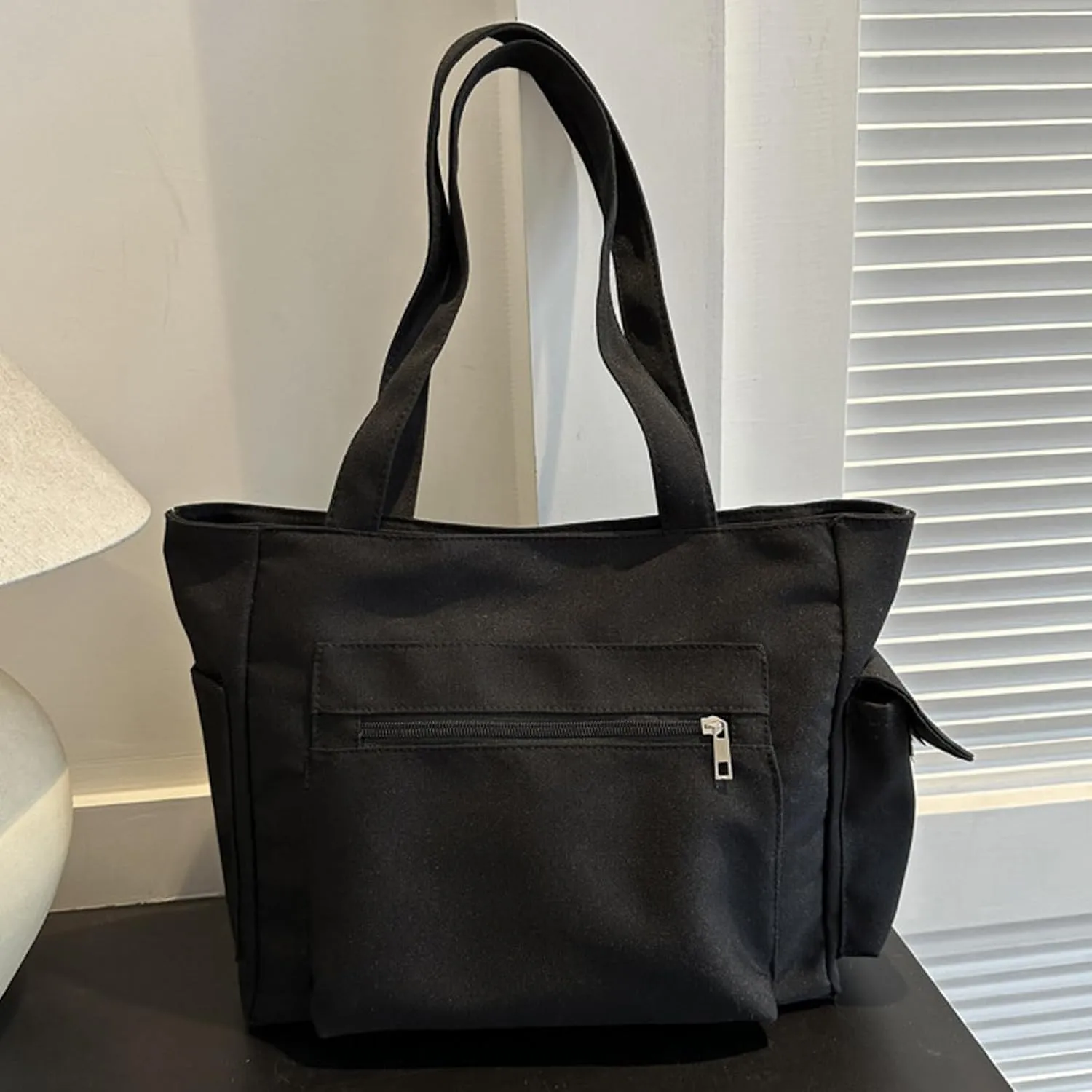 Women Shoulder Bags Fashion New Pattern Simple Solid Color Large Capacity Casual Practical Zipper Bag (Black, One Size)