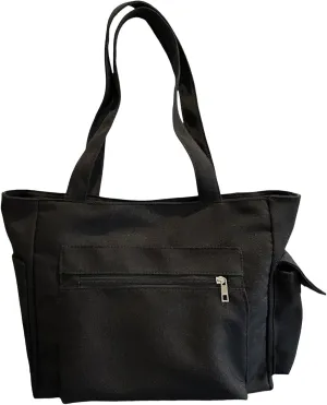 Women Shoulder Bags Fashion New Pattern Simple Solid Color Large Capacity Casual Practical Zipper Bag (Black, One Size)