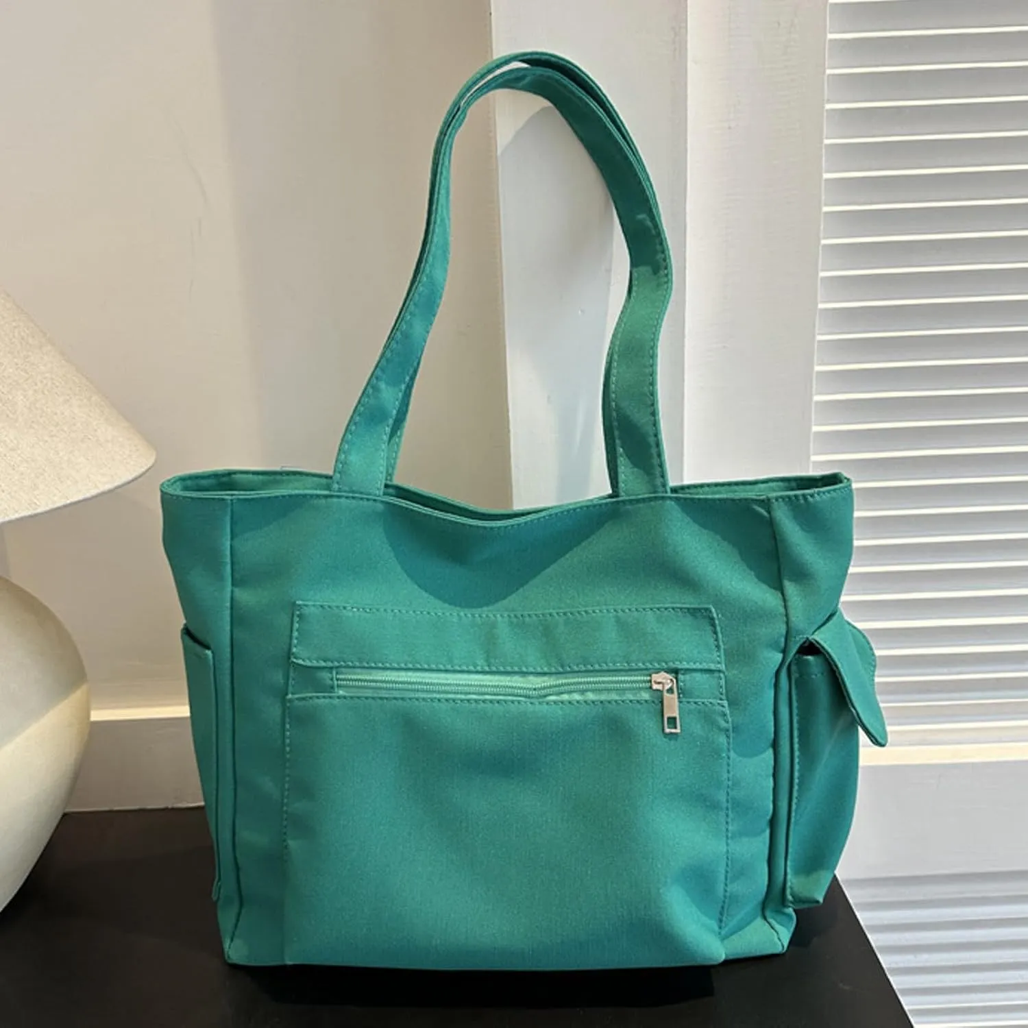 Women Shoulder Bags Fashion New Pattern Simple Solid Color Large Capacity Casual Practical Zipper Bag (Green, One Size)