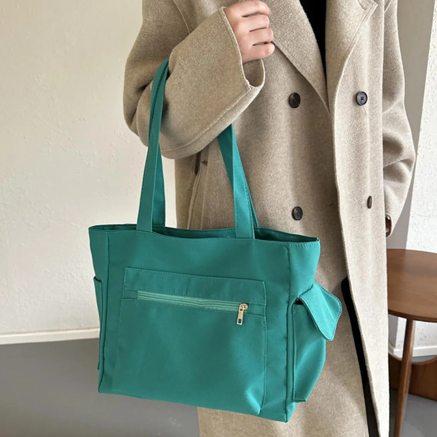 Women Shoulder Bags Fashion New Pattern Simple Solid Color Large Capacity Casual Practical Zipper Bag (Green, One Size)