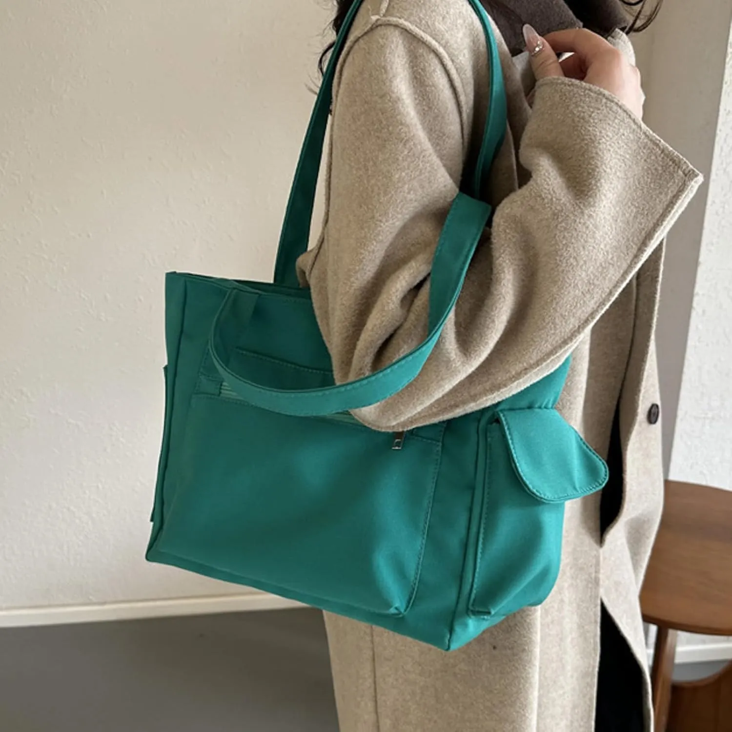 Women Shoulder Bags Fashion New Pattern Simple Solid Color Large Capacity Casual Practical Zipper Bag (Green, One Size)