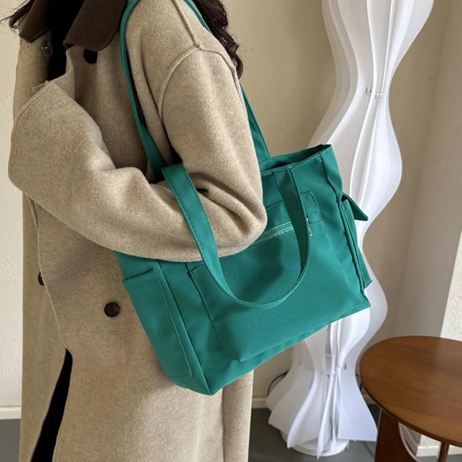 Women Shoulder Bags Fashion New Pattern Simple Solid Color Large Capacity Casual Practical Zipper Bag (Green, One Size)