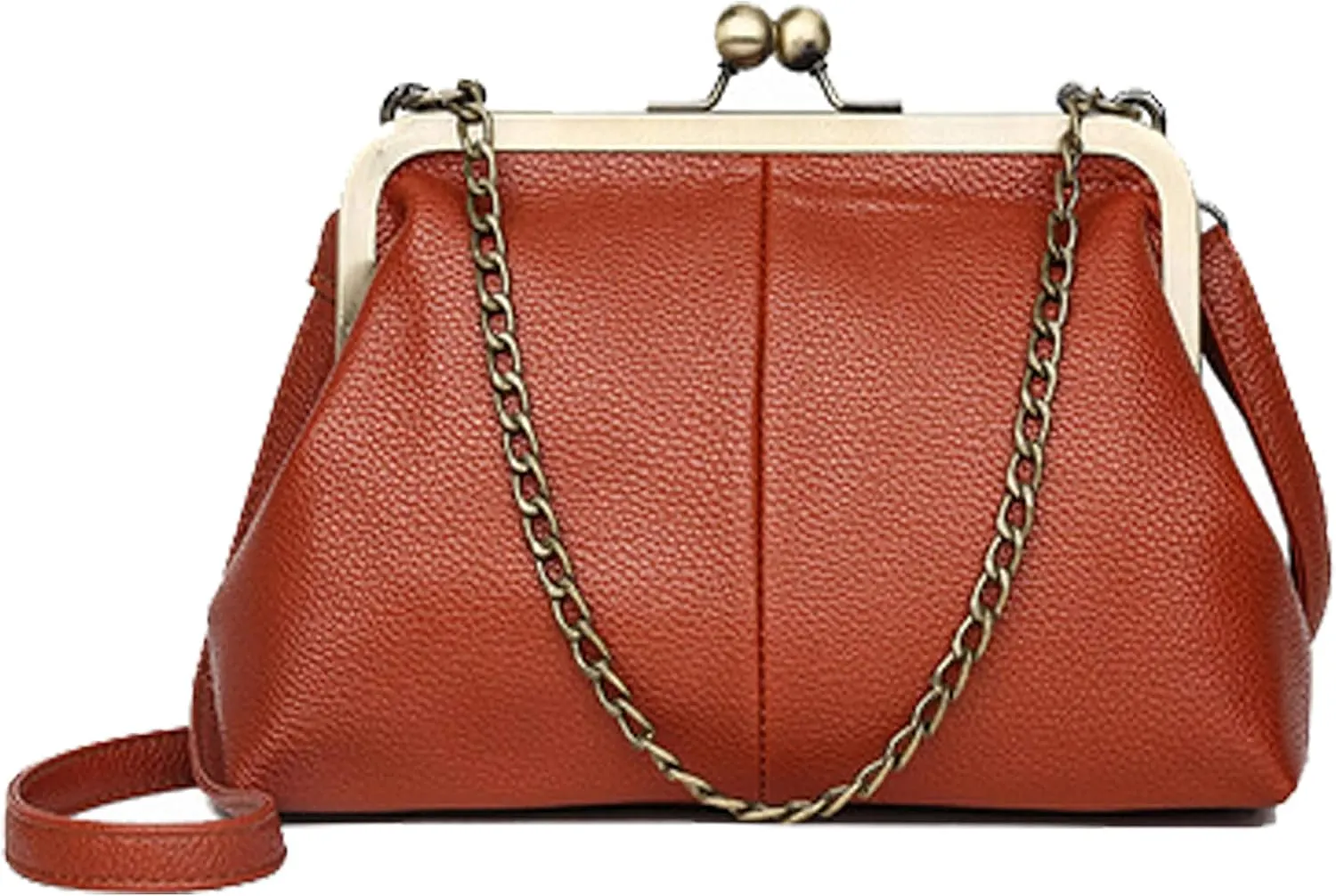 Women Small Vintage Chains Handbag - Pu Leather Kiss Lock Purse