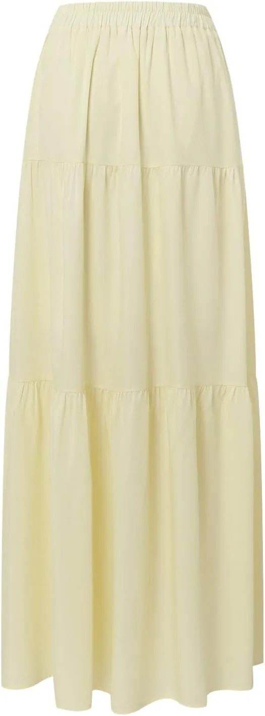 Women Summer Button Down Maxi Skirt 2024 Casual High Waist Pleated A-Line Beach Flowy Long Ruffle Swing Skirts