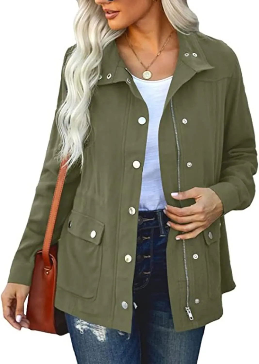 Womens 2024 Graceful Temperament Button Outwear Long Sleeve Zipper Overcoat Comfort Slim Jacket Coat with Pockets Suits