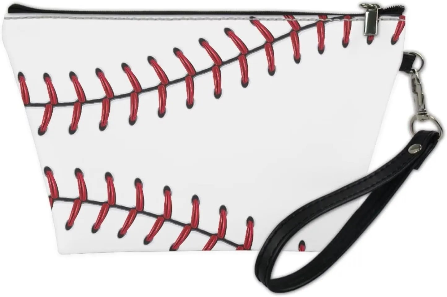 Womens Baseball Print Makeup Pouch PU Leather Travel Cosmetic Bags Portable Minimalist Clutch Brush Bag Holders