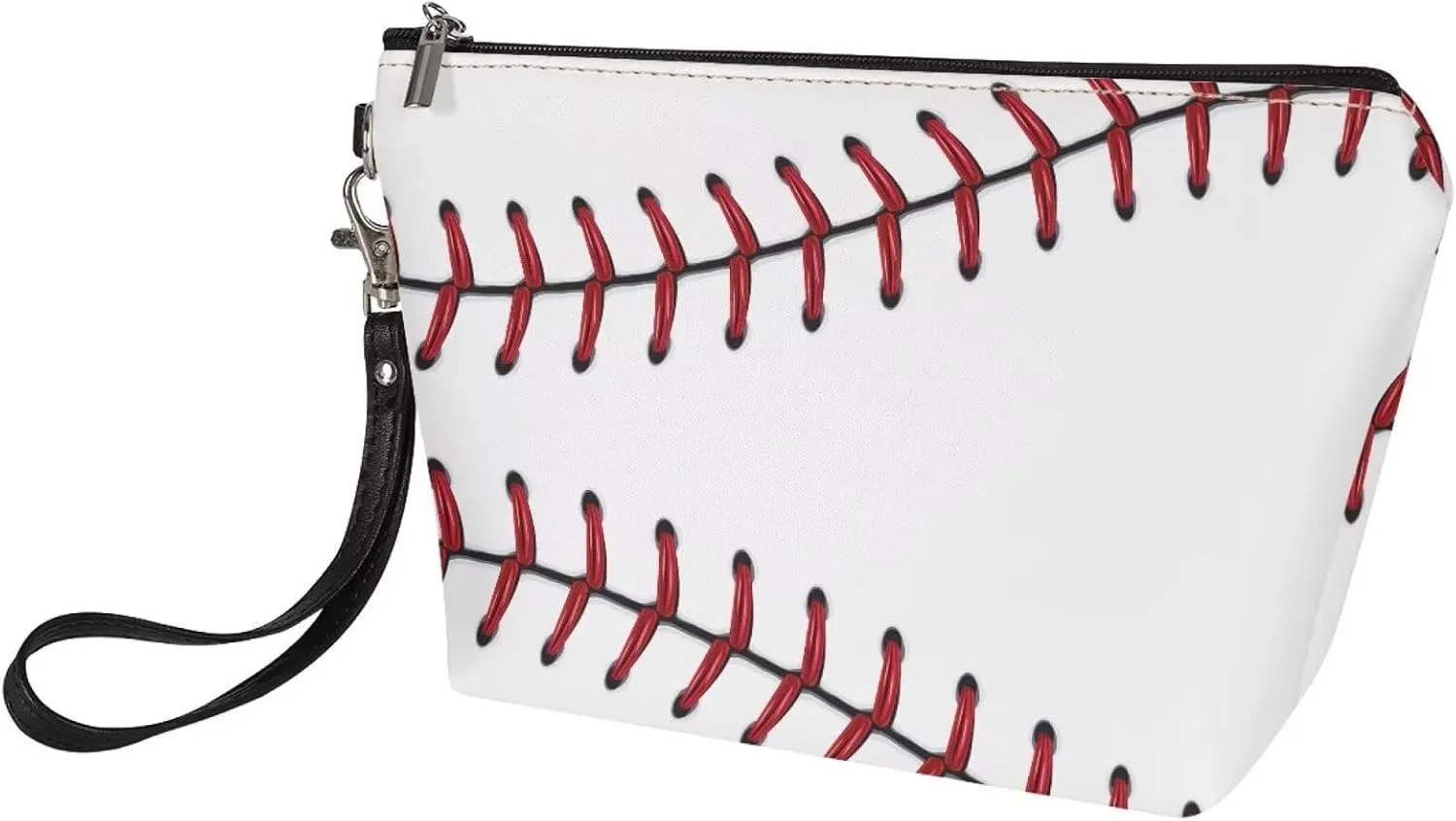 Womens Baseball Print Makeup Pouch PU Leather Travel Cosmetic Bags Portable Minimalist Clutch Brush Bag Holders